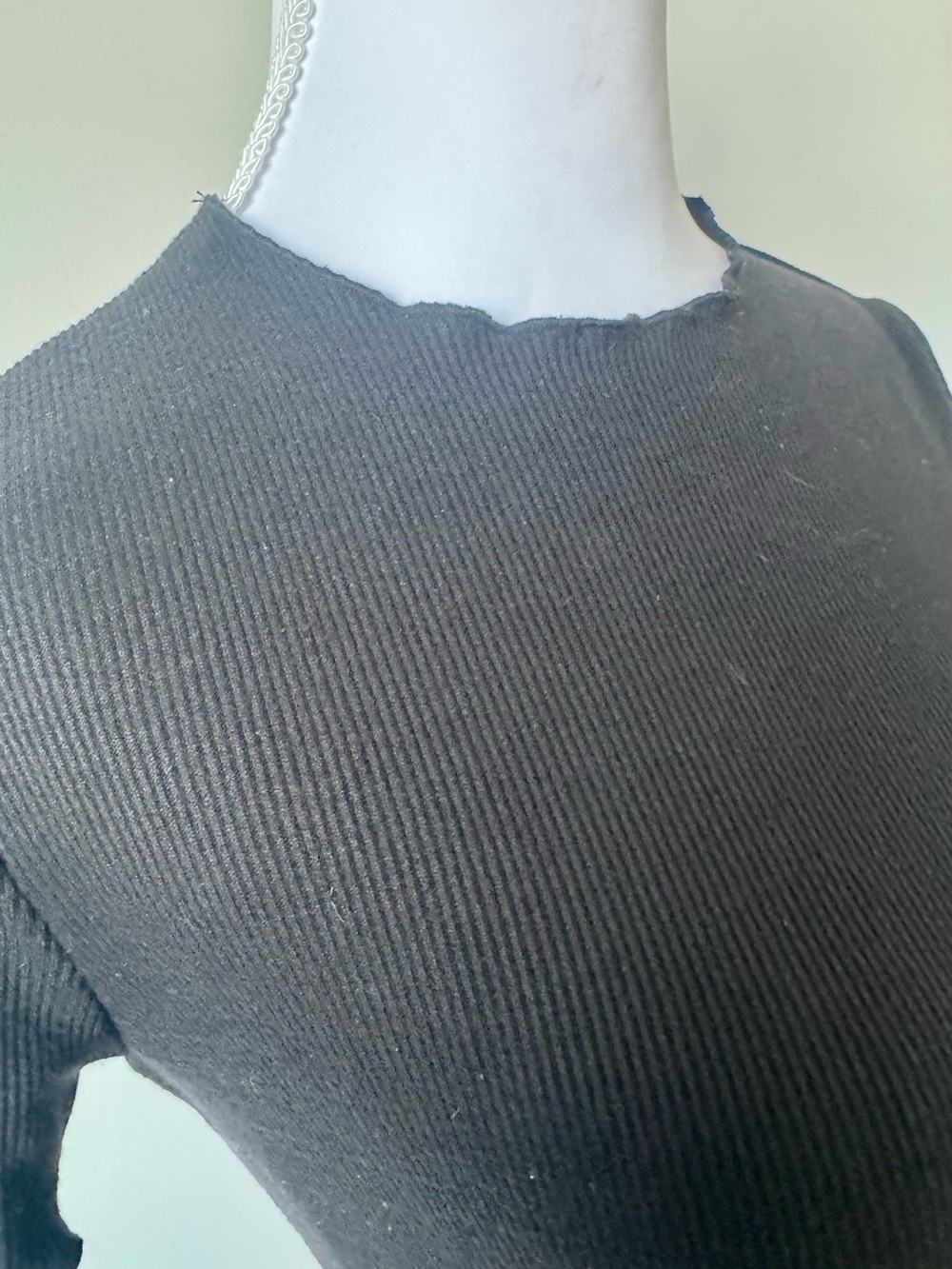 Black Ribbed Mini Bodycon Dress Lettuce Edge Short Sleeve 🖤 - Picture 2 of 7